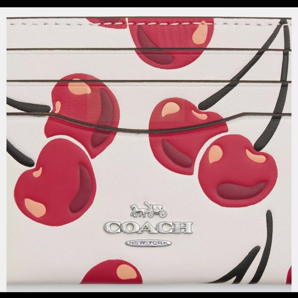 Coach Slim Id Card Case With Cherry Print NWT - Picture 2 of 3